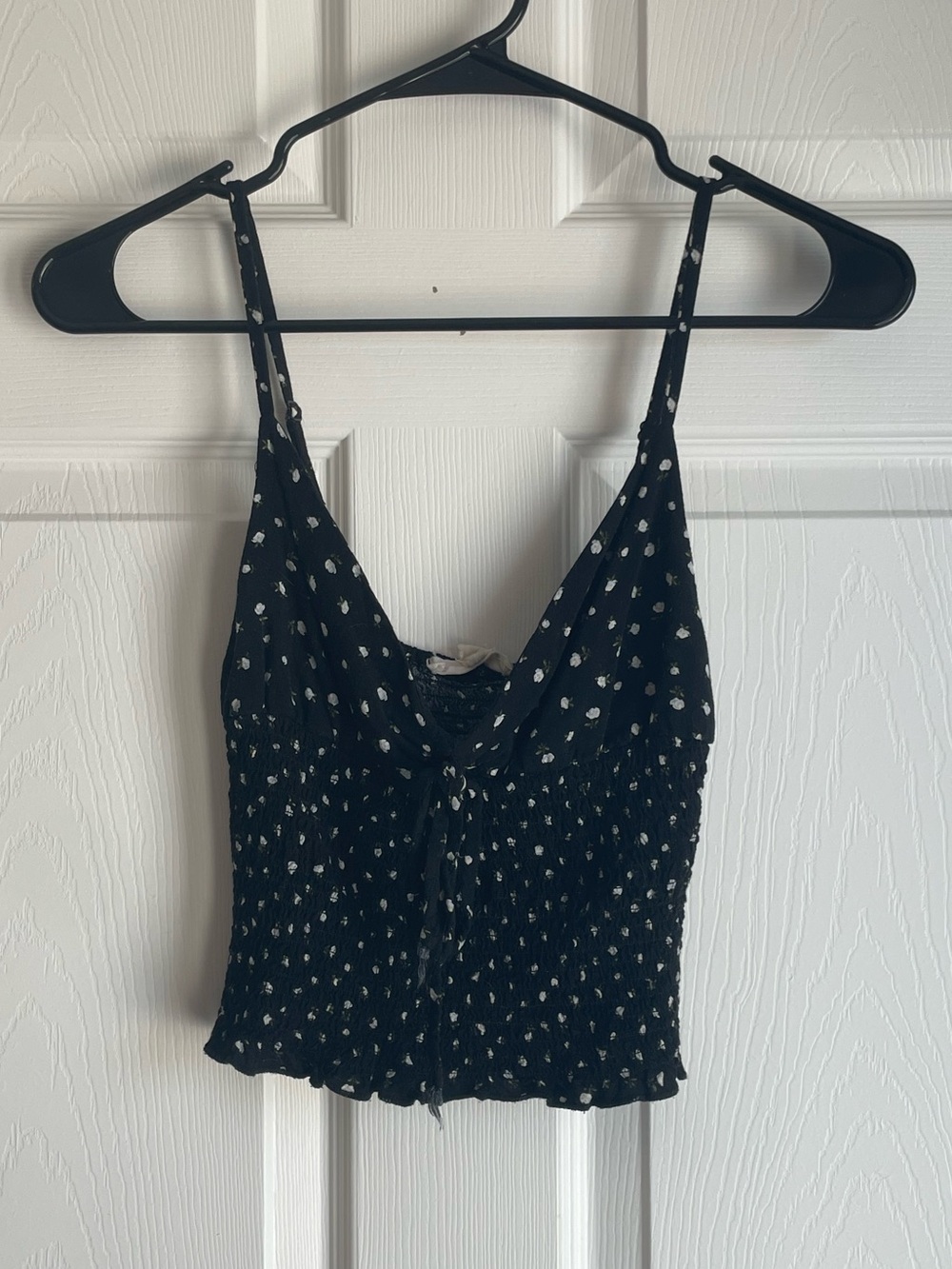 Black floral Smocked Cami with Front Tie - Women Size Large
